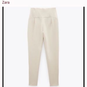 Zara High Rise Cigarette Pants/Trousers Medium Cream/Ecru
